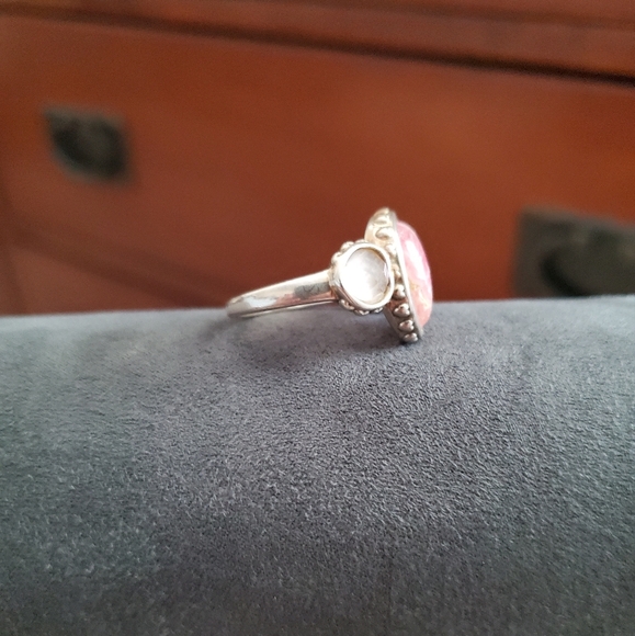 Vtg Rose Rhodocrosite Ring Sterling Silver Sz 9 - Picture 5 of 5